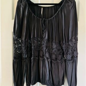 Free People crochet bell sleeve top